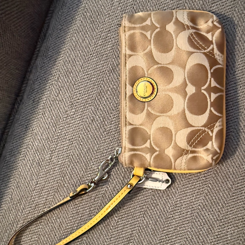 Coach Tan and Yellow Signature Wristlet